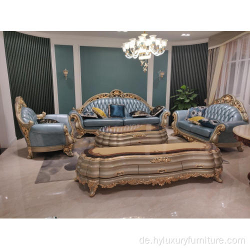 Geschnitztes klassisches italienisches Luxus-Wohnzimmer-Sofa-Set